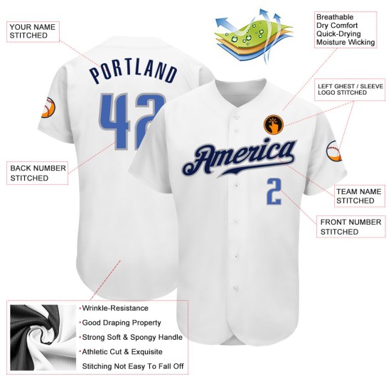 Jersey White Authentic Custom Blue-Navy Baseball