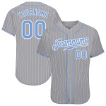 Custom Gray White Pinstripe Light Blue-White Authentic Baseball Jersey Custom Gray White Pinstripe Light Blue-White Authentic Baseball Jersey