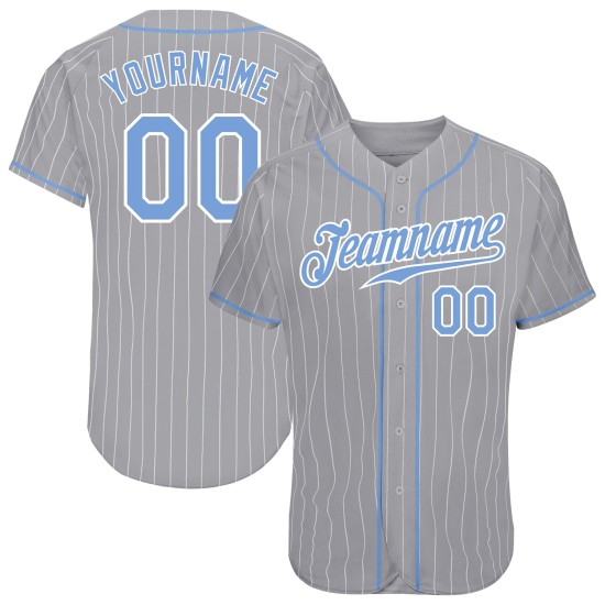 Custom Gray White Pinstripe Light Blue-White Authentic Baseball Jersey Custom Gray White Pinstripe Light Blue-White Authentic Baseball Jersey