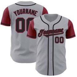 Gray Baseball Tone Black-Crimson Two Custom Authentic Jersey