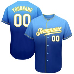White-Royal Custom Baseball Jersey Fade Blue Fashion Light Authentic
