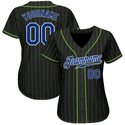 Custom Pinstripe Black Authentic Royal-White Baseball Jersey Neon Green Custom Pinstripe Black Authentic Royal-White Baseball Jersey Neon Green