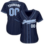 Custom Navy White Pinstripe Light Blue-White Authentic Baseball Jersey Custom Navy White Pinstripe Light Blue-White Authentic Baseball Jersey