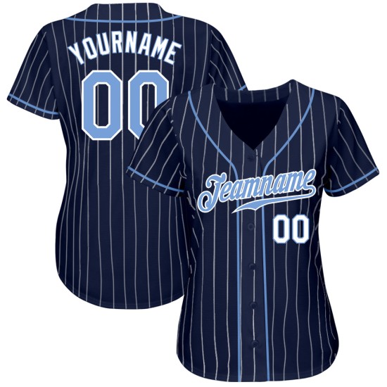 Custom Navy White Pinstripe Light Blue-White Authentic Baseball Jersey Custom Navy White Pinstripe Light Blue-White Authentic Baseball Jersey