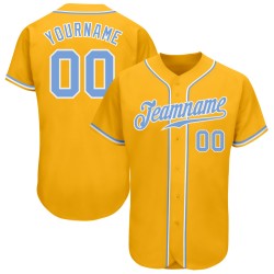 Baseball Gold Blue-White Custom Jersey Light Authentic
