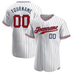 Custom White Navy Pinstripe Red-Navy Authentic Baseball Jersey Custom White Navy Pinstripe Red-Navy Authentic Baseball Jersey
