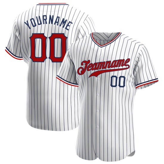 Custom White Navy Pinstripe Red-Navy Authentic Baseball Jersey Custom White Navy Pinstripe Red-Navy Authentic Baseball Jersey
