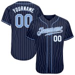 Custom Navy White Pinstripe Light Blue-White Authentic Baseball Jersey Custom Navy White Pinstripe Light Blue-White Authentic Baseball Jersey