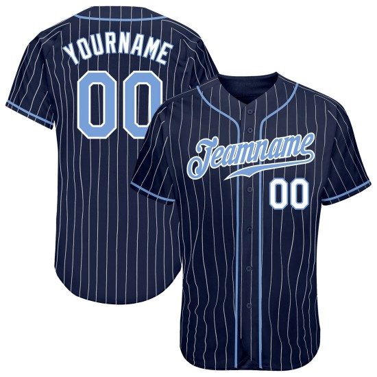 Custom Navy White Pinstripe Light Blue-White Authentic Baseball Jersey Custom Navy White Pinstripe Light Blue-White Authentic Baseball Jersey
