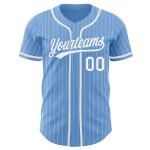 Custom Light Blue White Pinstripe White Authentic Baseball Jersey