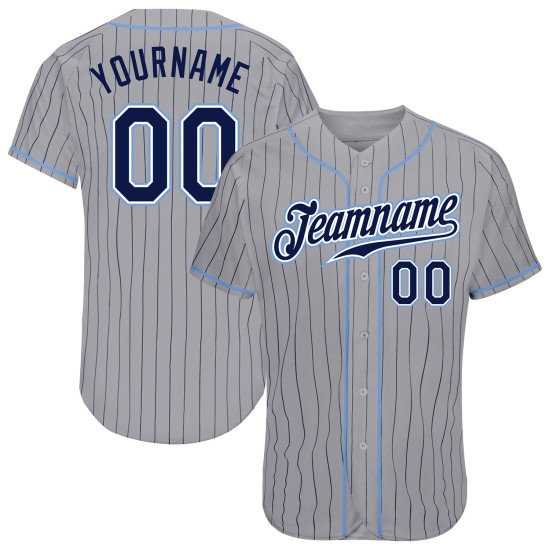 Navy Gray Authentic Pinstripe Jersey Baseball Custom Navy-Light Blue