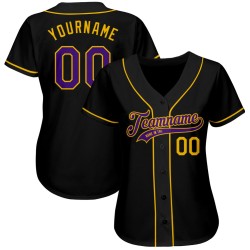 Custom Black Purple-Gold Authentic Baseball Jersey Custom Black Purple-Gold Authentic Baseball Jersey