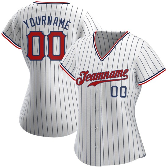 Custom White Navy Pinstripe Red-Navy Authentic Baseball Jersey Custom White Navy Pinstripe Red-Navy Authentic Baseball Jersey