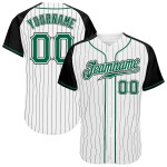 Sleeves Baseball Pinstripe Green-Black Kelly White Jersey Custom Raglan Authentic Black Sleeves Baseball Pinstripe Green-Black Kelly White Jersey Custom Raglan Authentic Black