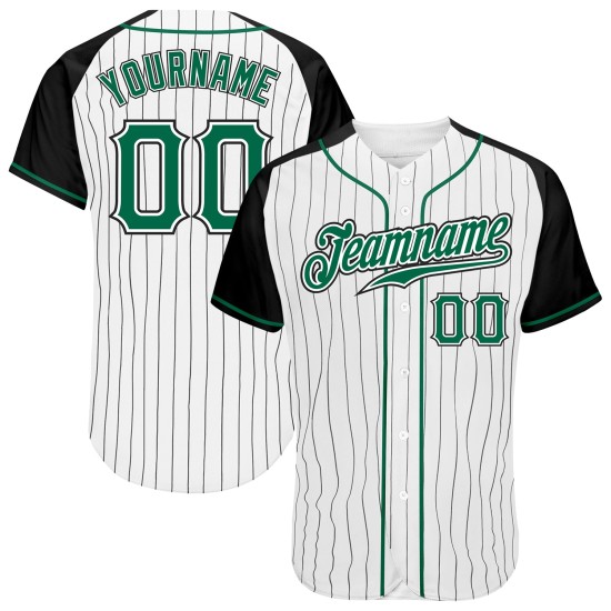 Sleeves Baseball Pinstripe Green-Black Kelly White Jersey Custom Raglan Authentic Black Sleeves Baseball Pinstripe Green-Black Kelly White Jersey Custom Raglan Authentic Black