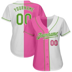 Green-Pink Authentic Custom Split Baseball Fashion Jersey Neon White Green-Pink Authentic Custom Split Baseball Fashion Jersey Neon White