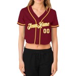 Jersey White-Gold Cropped Women's Custom Crimson Baseball V-Neck Jersey White-Gold Cropped Women's Custom Crimson Baseball V-Neck