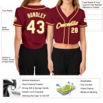 Jersey White-Gold Cropped Women's Custom Crimson Baseball V-Neck Jersey White-Gold Cropped Women's Custom Crimson Baseball V-Neck