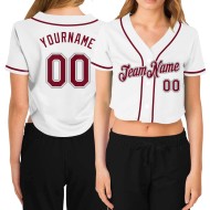 Cropped Custom Baseball Women's Jersey V-Neck White Crimson-Gray
