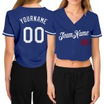 V-Neck Jersey Baseball Women's Royal White-Red Cropped Custom
