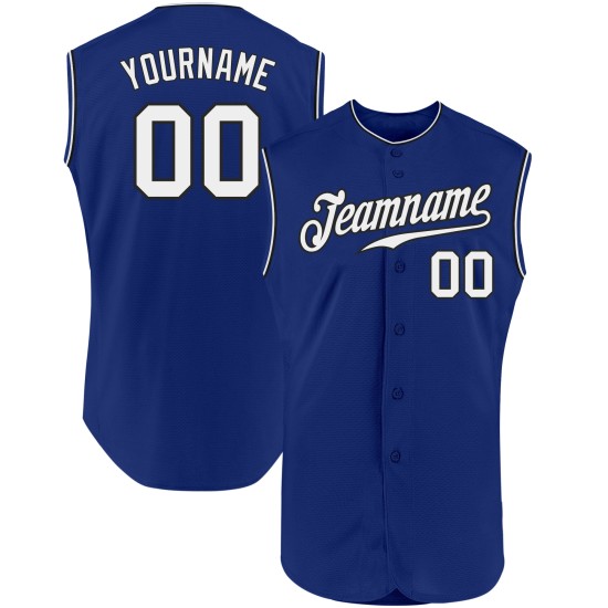 Sleeveless White-Black Jersey Custom Baseball Authentic Royal Sleeveless White-Black Jersey Custom Baseball Authentic Royal