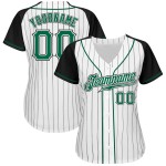 Sleeves Baseball Pinstripe Green-Black Kelly White Jersey Custom Raglan Authentic Black Sleeves Baseball Pinstripe Green-Black Kelly White Jersey Custom Raglan Authentic Black