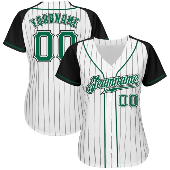 Sleeves Baseball Pinstripe Green-Black Kelly White Jersey Custom Raglan Authentic Black Sleeves Baseball Pinstripe Green-Black Kelly White Jersey Custom Raglan Authentic Black