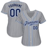 Navy Gray Authentic Pinstripe Jersey Baseball Custom Navy-Light Blue