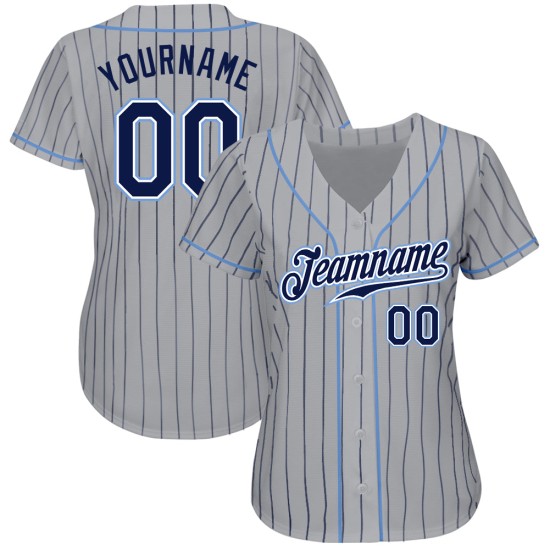 Navy Gray Authentic Pinstripe Jersey Baseball Custom Navy-Light Blue