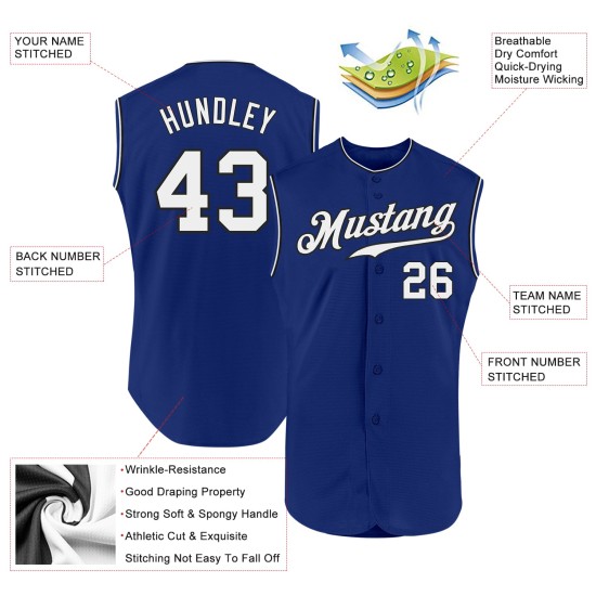 Sleeveless White-Black Jersey Custom Baseball Authentic Royal Sleeveless White-Black Jersey Custom Baseball Authentic Royal