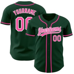Custom Authentic Jersey Pink-White Baseball Green