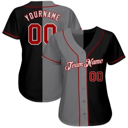 Custom Black Red-Gray Authentic Split Fashion Baseball Jersey Custom Black Red-Gray Authentic Split Fashion Baseball Jersey