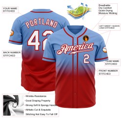 Fashion Custom White-Red Jersey Fade Light Baseball Blue Authentic Fashion Custom White-Red Jersey Fade Light Baseball Blue Authentic