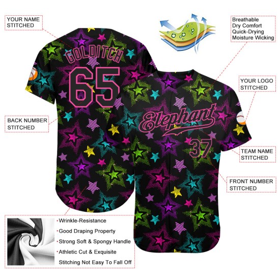 Pattern 3D Custom Black-Pink Authentic Stars Jersey Colorful Graffiti Creative Baseball