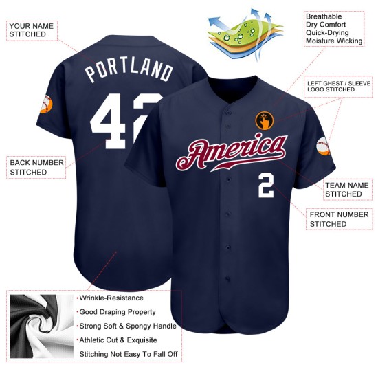 Navy White-Maroon Baseball Jersey Authentic Custom