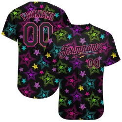 Pattern 3D Custom Black-Pink Authentic Stars Jersey Colorful Graffiti Creative Baseball
