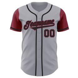 Gray Baseball Tone Black-Crimson Two Custom Authentic Jersey