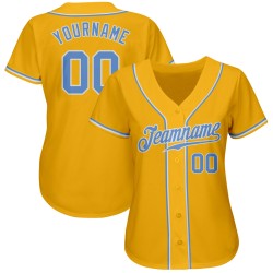 Baseball Gold Blue-White Custom Jersey Light Authentic