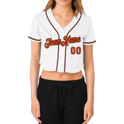 Cropped Baseball Custom Women's White Jersey Orange-Black V-Neck Cropped Baseball Custom Women's White Jersey Orange-Black V-Neck