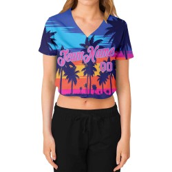 Trees Custom Royal Hawaii Jersey 3D Women's Pink-Light Cropped V-Neck Blue Palm Baseball Trees Custom Royal Hawaii Jersey 3D Women's Pink-Light Cropped V-Neck Blue Palm Baseball
